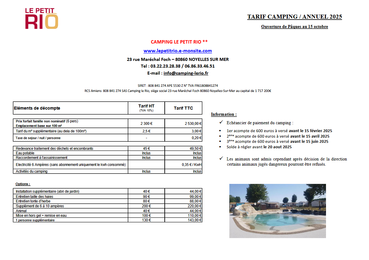 Tarif annuel 2024 nolette