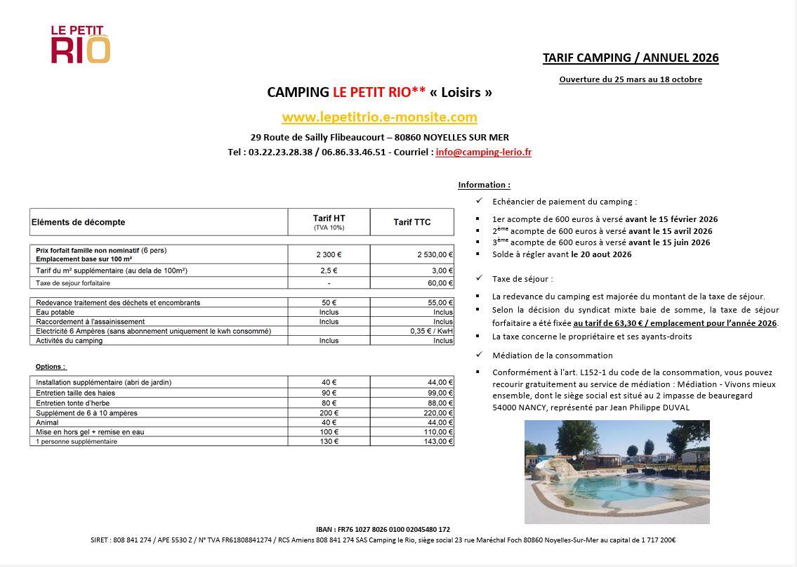 Tarif annuel 2026