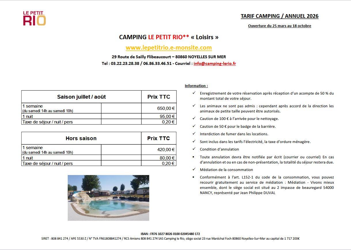 Tarif location 2026